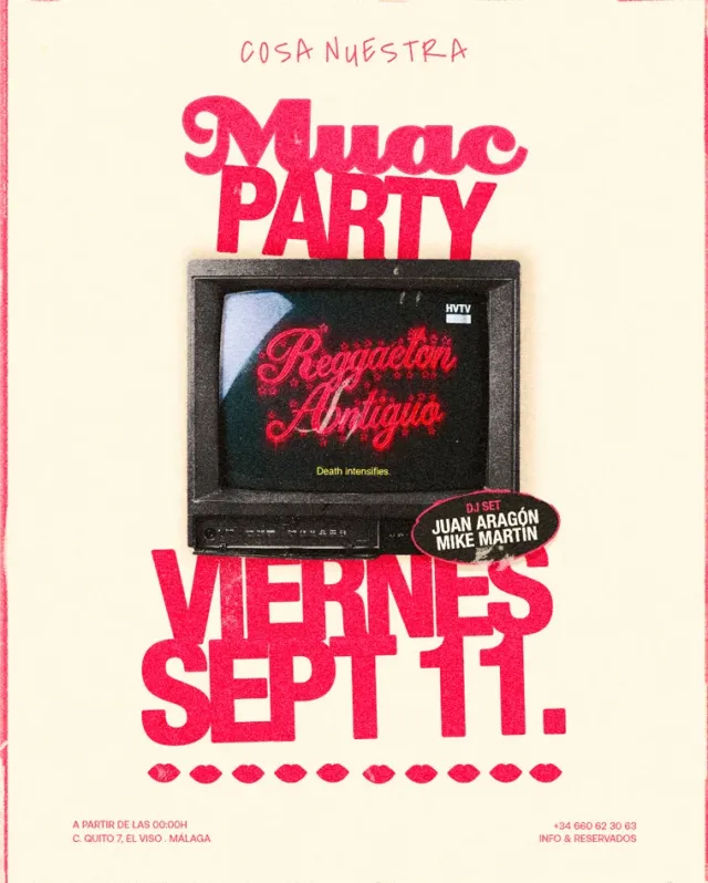 Cartel de MUAC Party en Cosa Nuestra